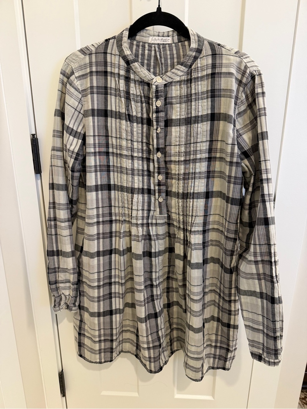 Free People Black & White Plaid Long-Sleeve Dress
